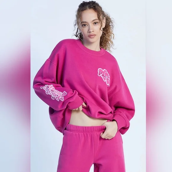 PacSun Love Crew Neck Sweatshirt Women's Size Medium Pink EUC - Picture 2 of 16